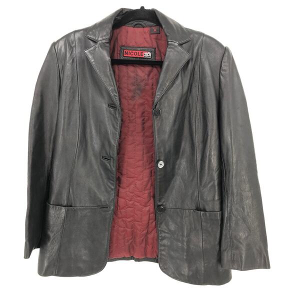 Nicole Miller Black Genuine Leather Jacket Blazer Women’s Size M Medium Retro - Picture 1 of 6